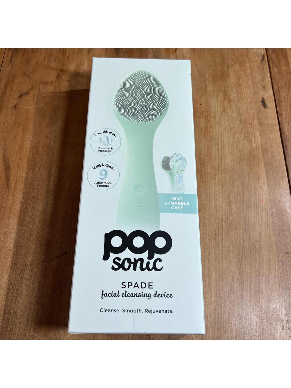 Pop Sonic Clover Silicone Facial Cleansing Device w/Marble Storage Case-New Mint